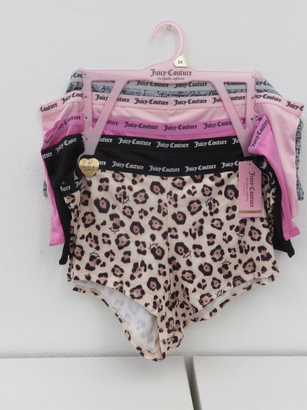 (#111)  Juicy Couture Intimates 5 Pack Logo Cheeky Boyshort Panties Size 3X